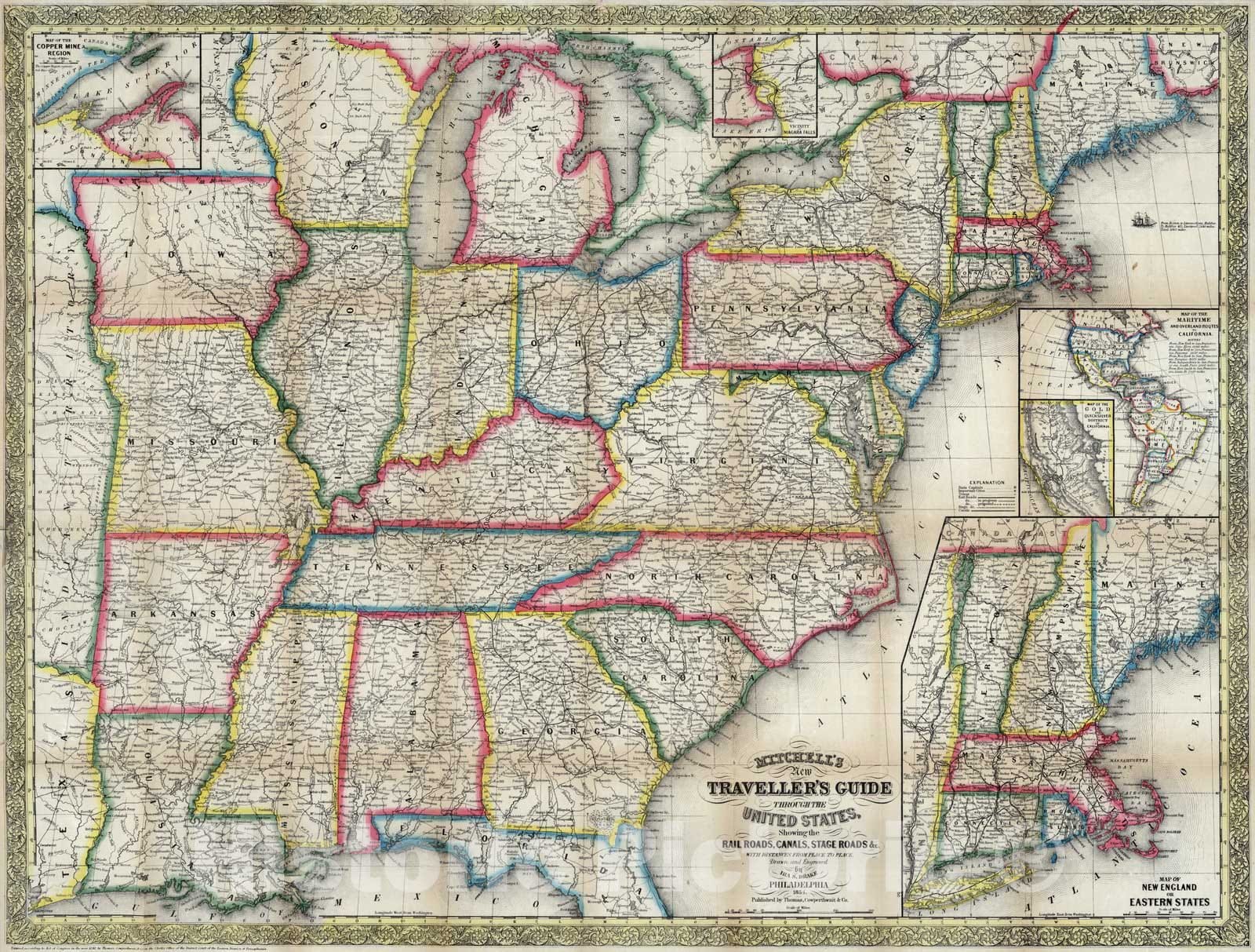 Historic Map : Guide Book, New Traveller's Guide Through The United States 1853 - Vintage Wall Art