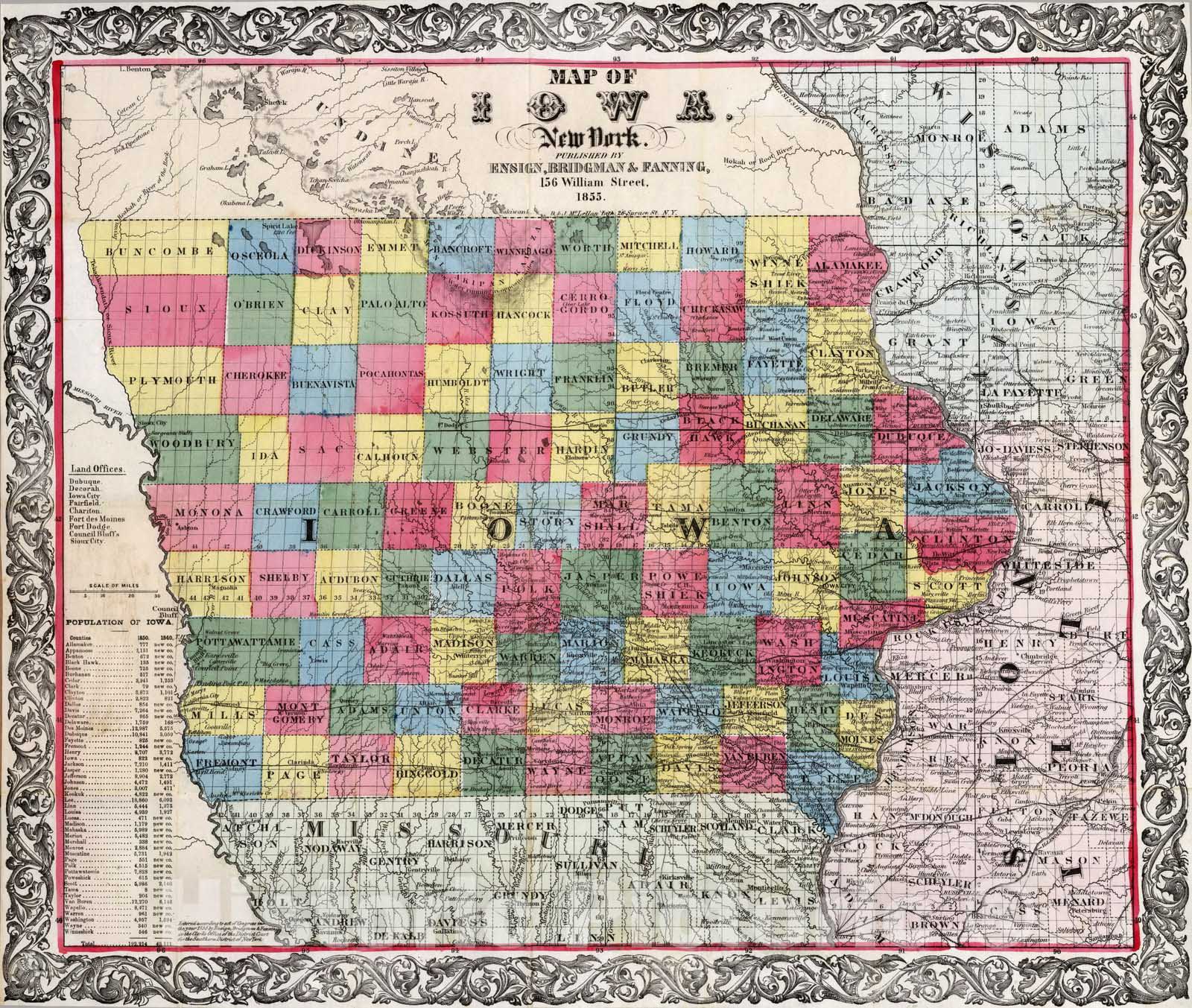 Historic Map : Map of Iowa, 1855 - Vintage Wall Art