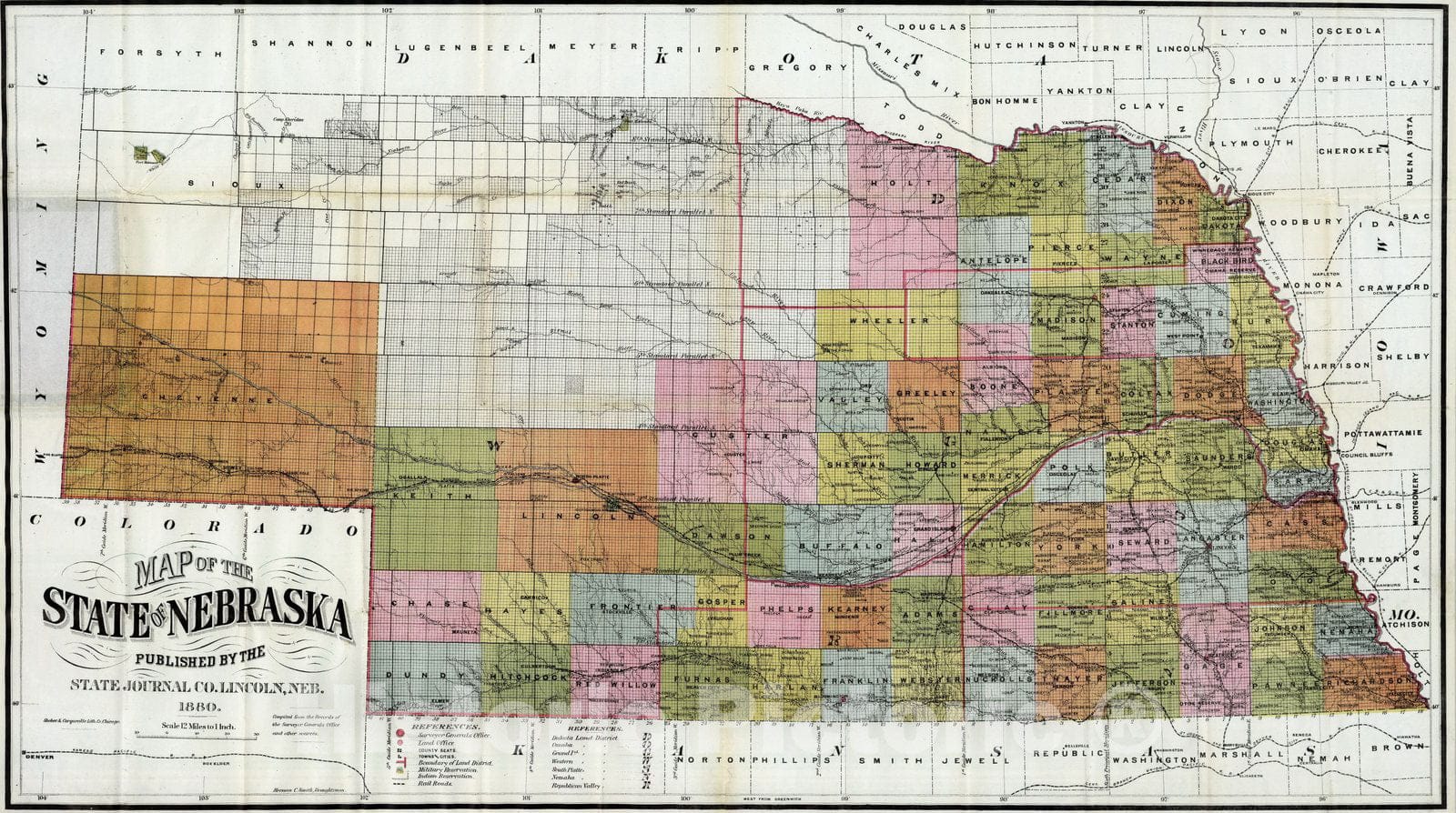 Historic Map : Pocket Map, Nebraska 1880 - Vintage Wall Art