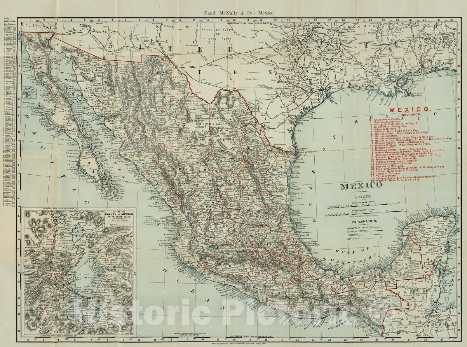 Historic Map : Pocket Map, Mexico 1899 - Vintage Wall Art