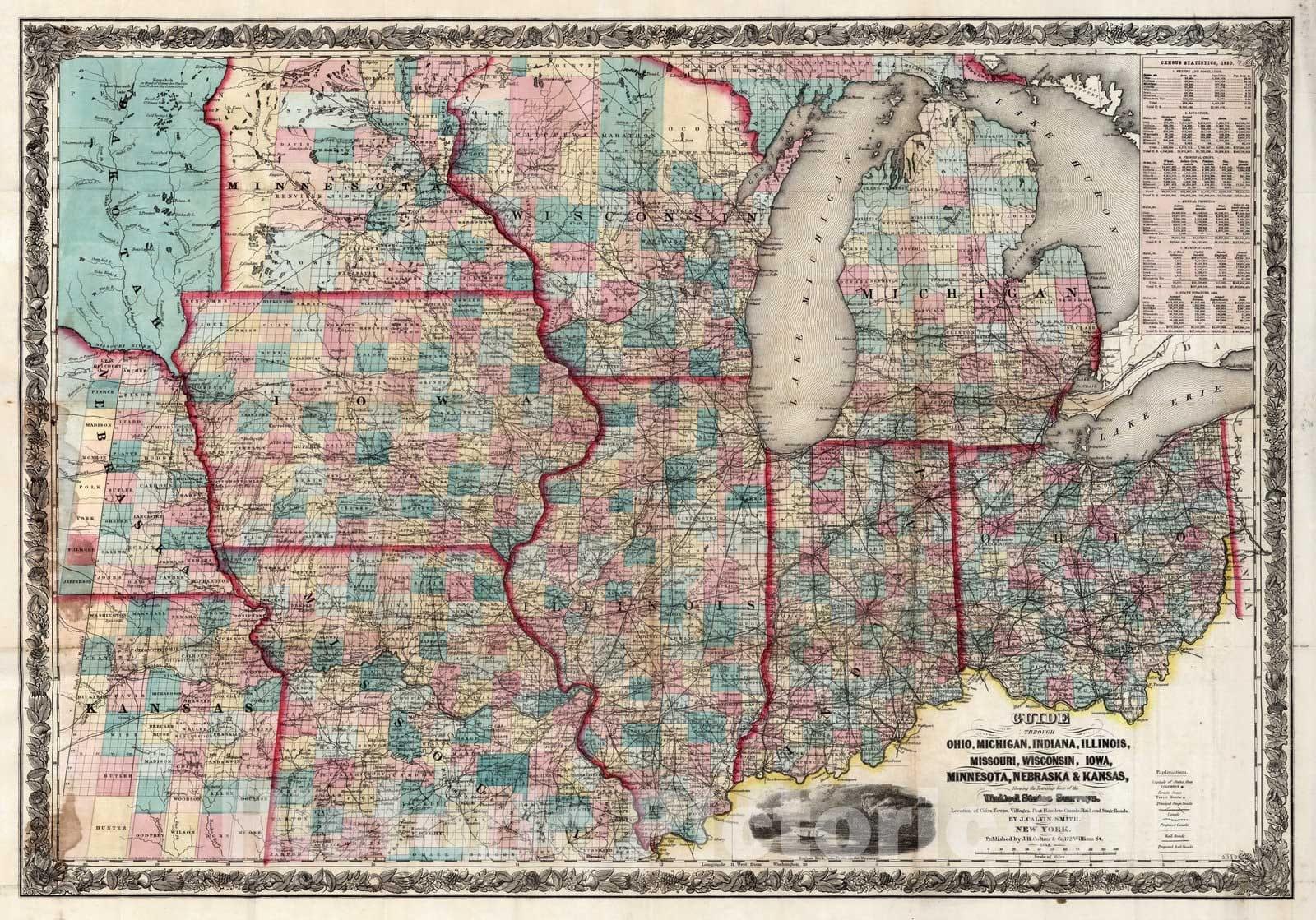 Historic Map : Guide Book, Guide Through Mid West States 1857 - Vintage Wall Art