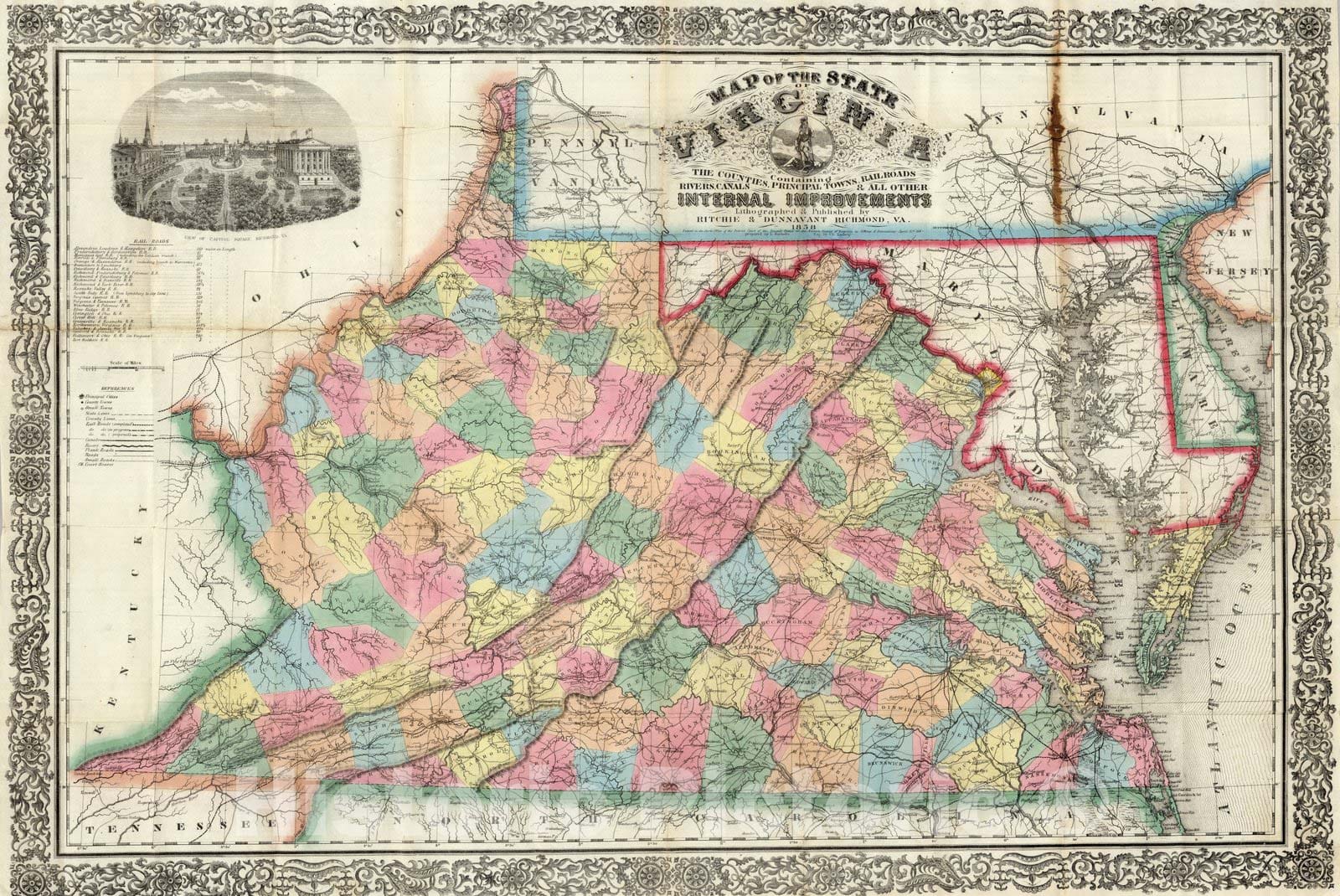 Historic Map : Pocket Map, Virginia 1858 - Vintage Wall Art