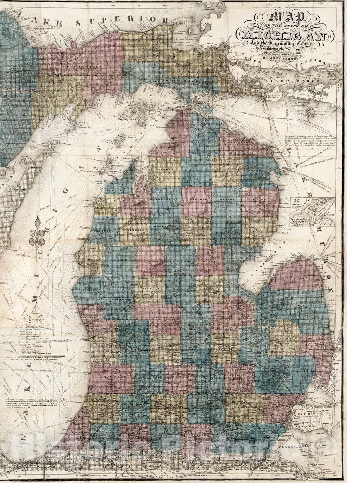 Historic Map : Map of The State of Michigan And the Surrounding Country, 1866 - Vintage Wall Art
