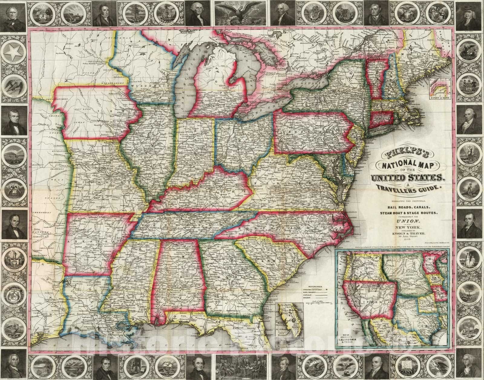 Historic Map : National Map of The United States, 1849 - Vintage Wall Art