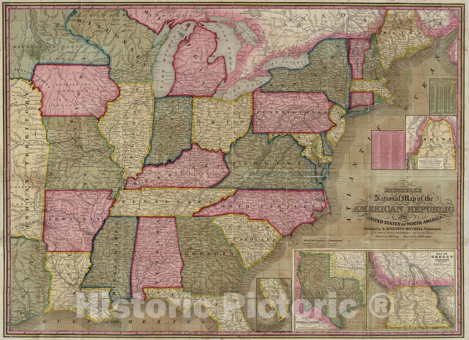 Historic Map : National Map of The American Republic, 1847 - Vintage Wall Art