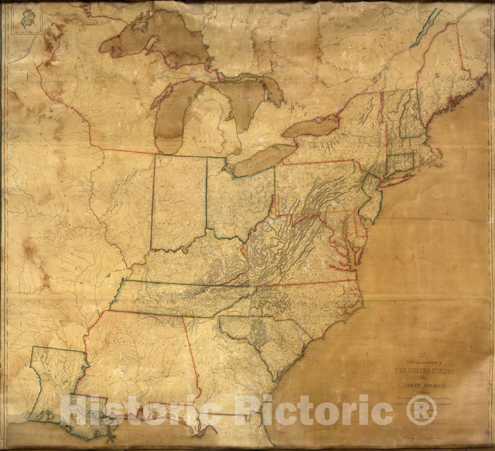 Historic Map : Wall Map, United States of North America. 1816 - Vintage Wall Art