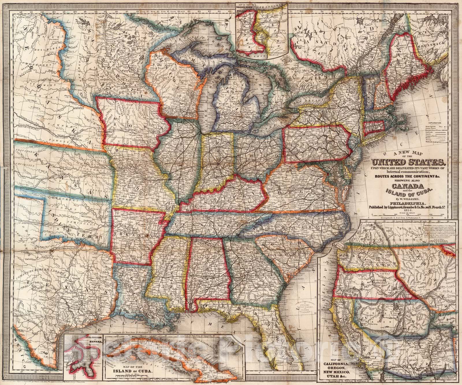 Historic Map : A New Map of the United States, 1854 - Vintage Wall Art