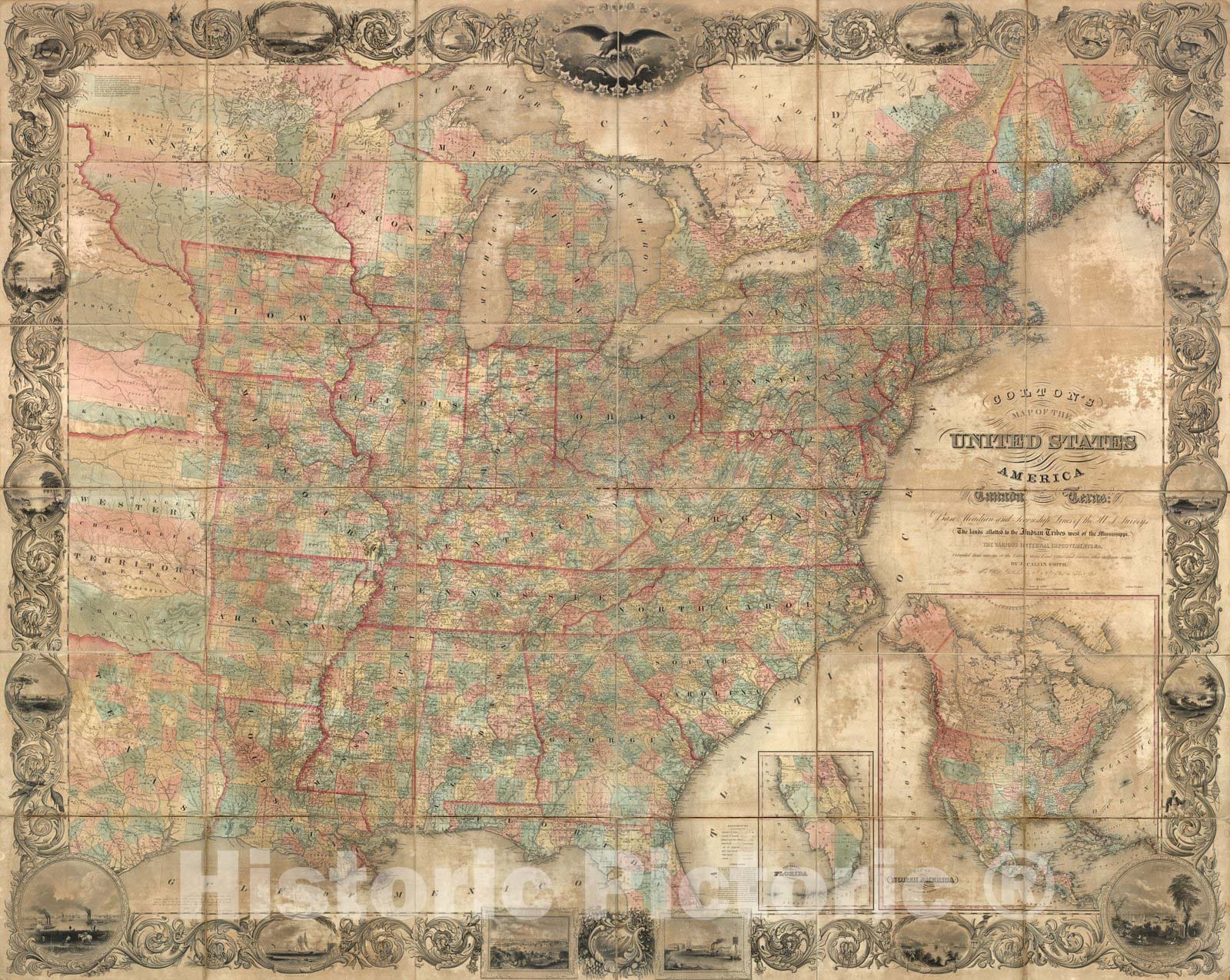 Historic Map : Case Map, United States. 1852 - Vintage Wall Art