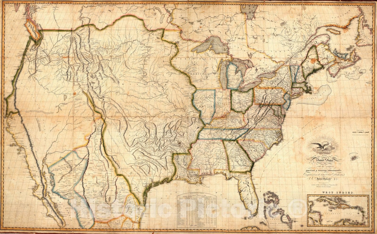 Historic Map : Composite: Map of the United States with the contiguous British & Spanish Possessions, 1816 - Vintage Wall Art