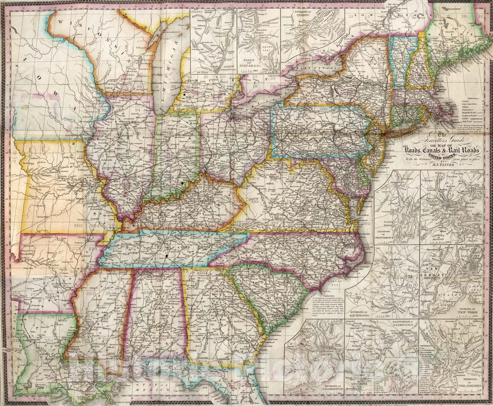 Historic Wall Map : Guide Book, Travellers Guide Through the United States 1840 - Vintage Wall Art