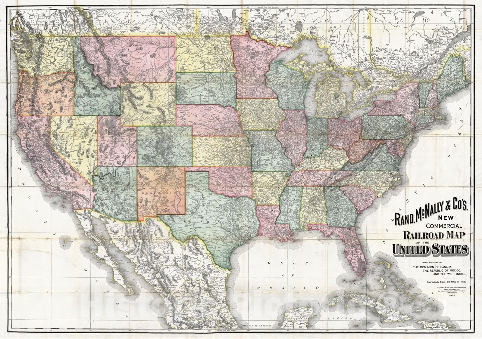 Historic Map - Railroad Map of The United States, 1907, - Vintage Wall Art