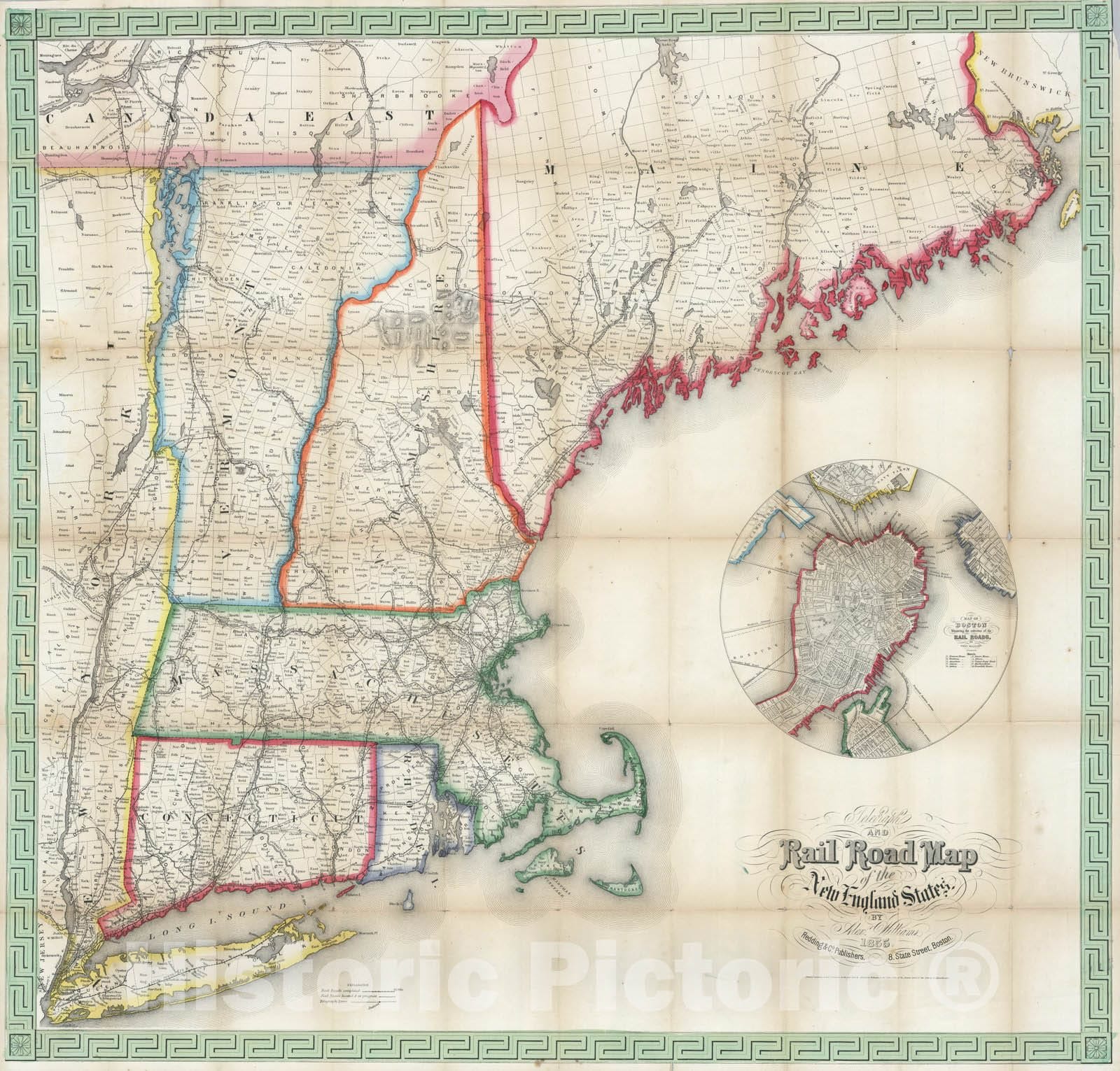 Historic Map : Pocket Map, New England States 1855 - Vintage Wall Art