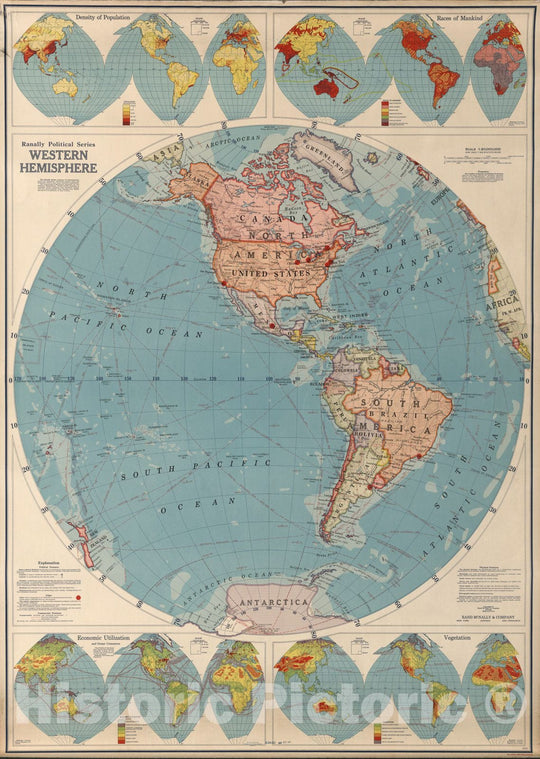 Historic Map : Wall Map, Western Hemisphere. 1940 - Vintage Wall Art