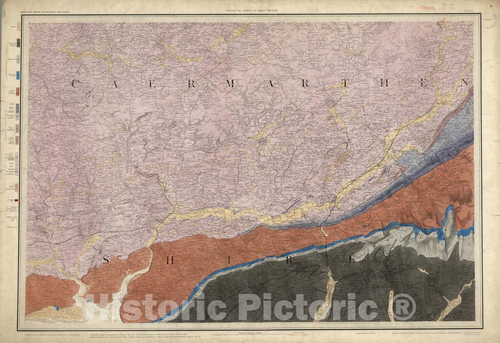 Historic Map : Geologic Atlas Map, 41. Caermathen. 1857 - Vintage Wall Art