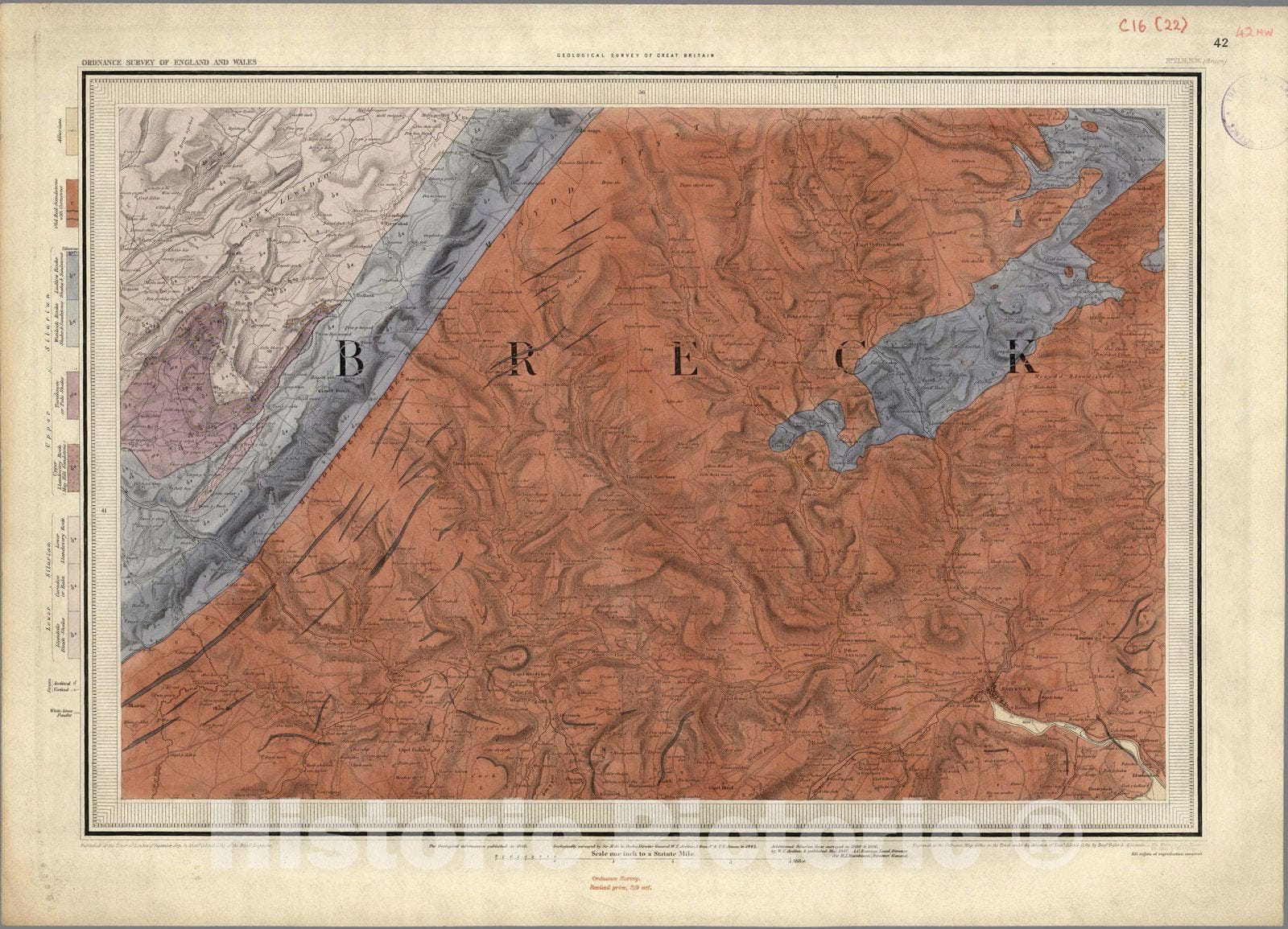 Historic Map : Geologic Atlas Map, 42. Brechnock, Brecon, NW Quad. 1857 - Vintage Wall Art