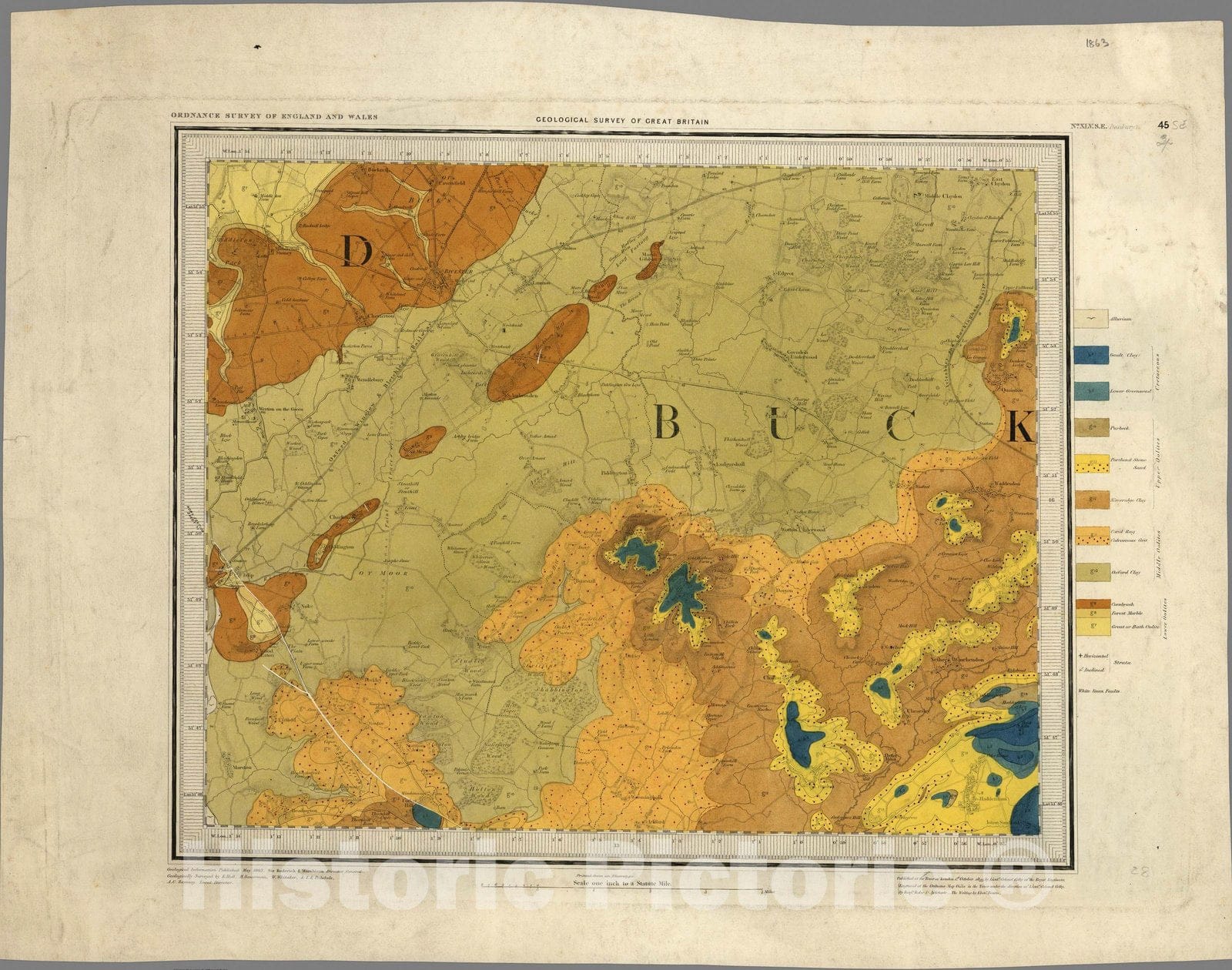 Historic Map : Geologic Atlas Map, 45. Banbury, SE Quad. 1863 - Vintage Wall Art
