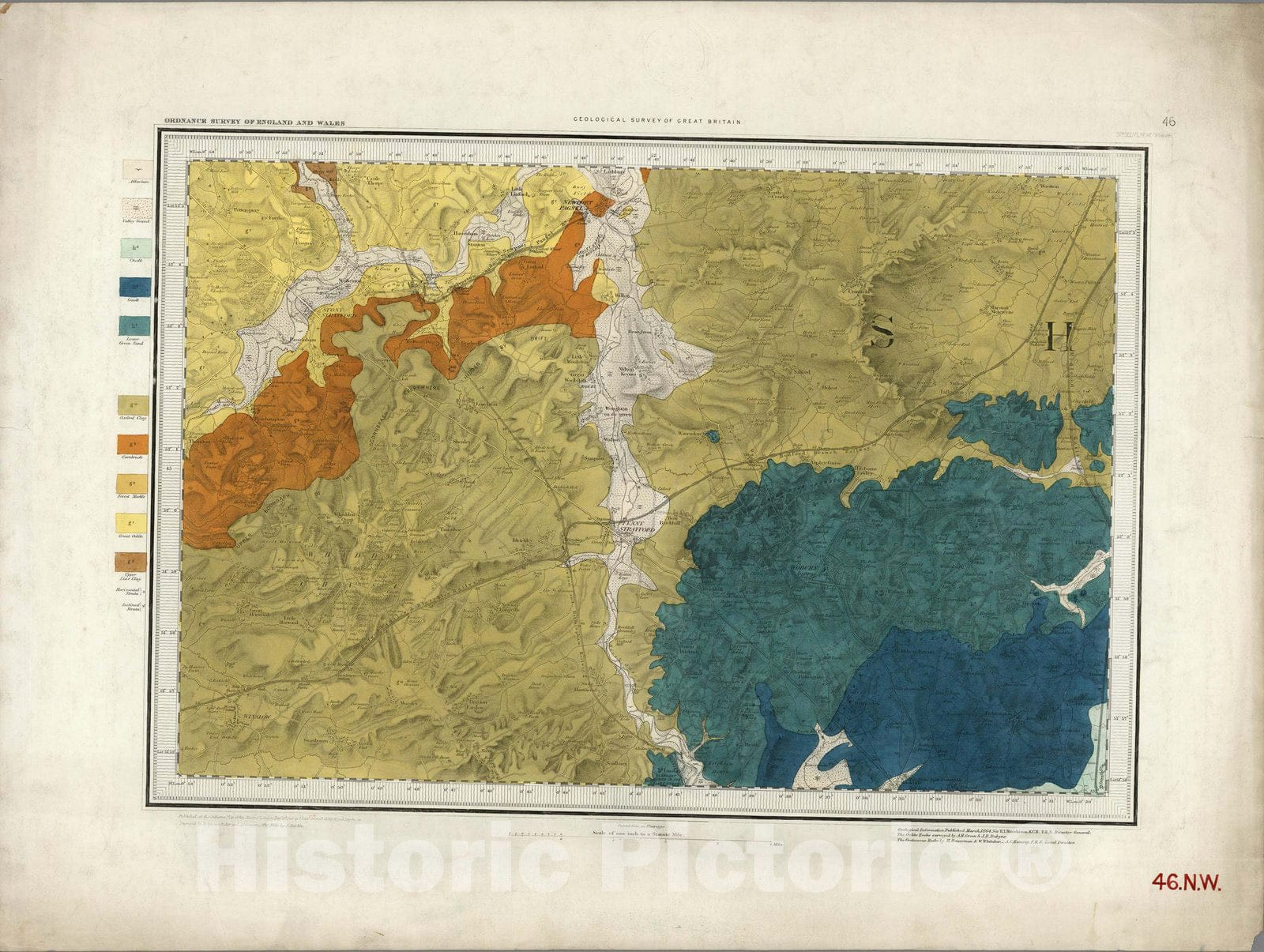 Historic Map : Geologic Atlas Map, 46. Woburn, NW Quad. 1864 - Vintage Wall Art