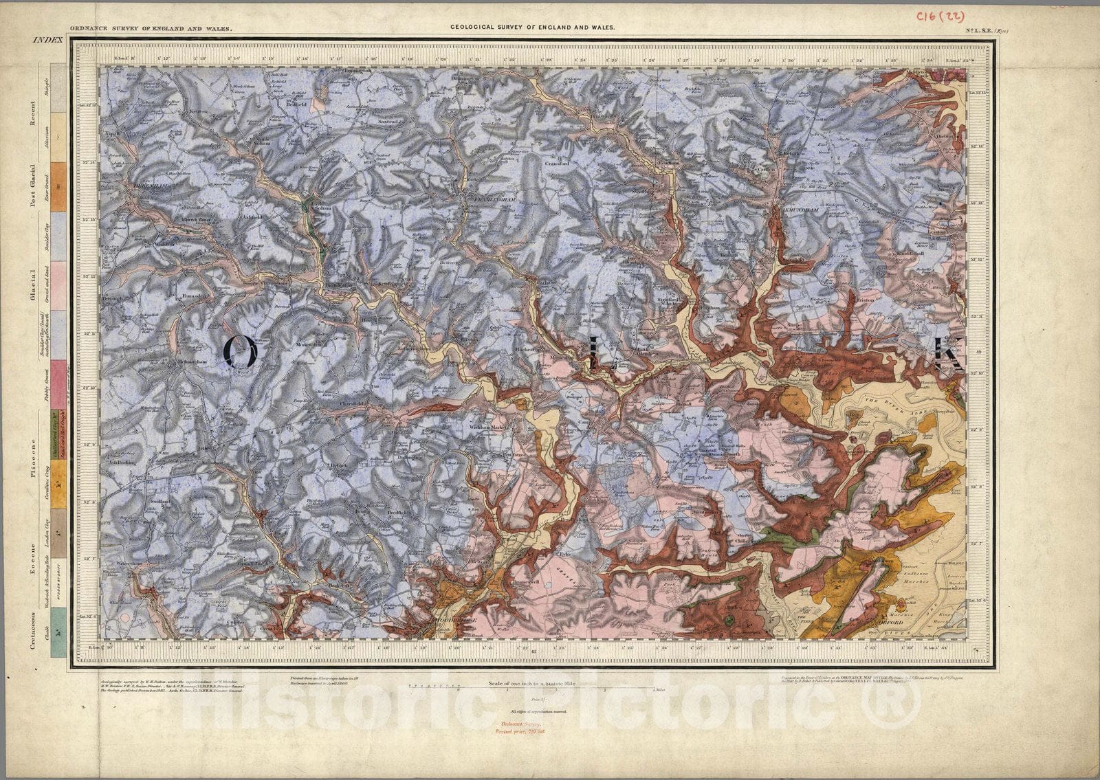 Historic Map : Geologic Atlas Map, 50. Woodbridge, Eye, SE Quad. 1860 - Vintage Wall Art