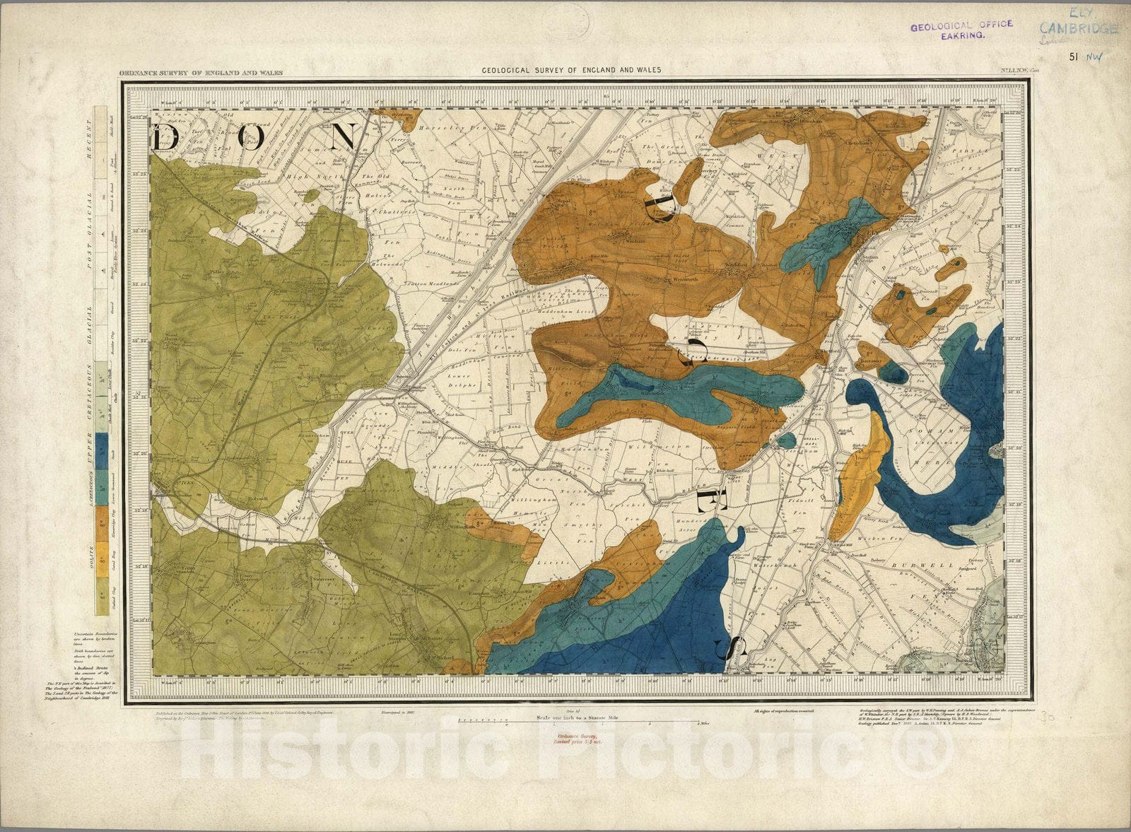 Historic Map : Geologic Atlas Map, 51. Ely, Cain, Cambridge, NW Quad. 1882 - Vintage Wall Art