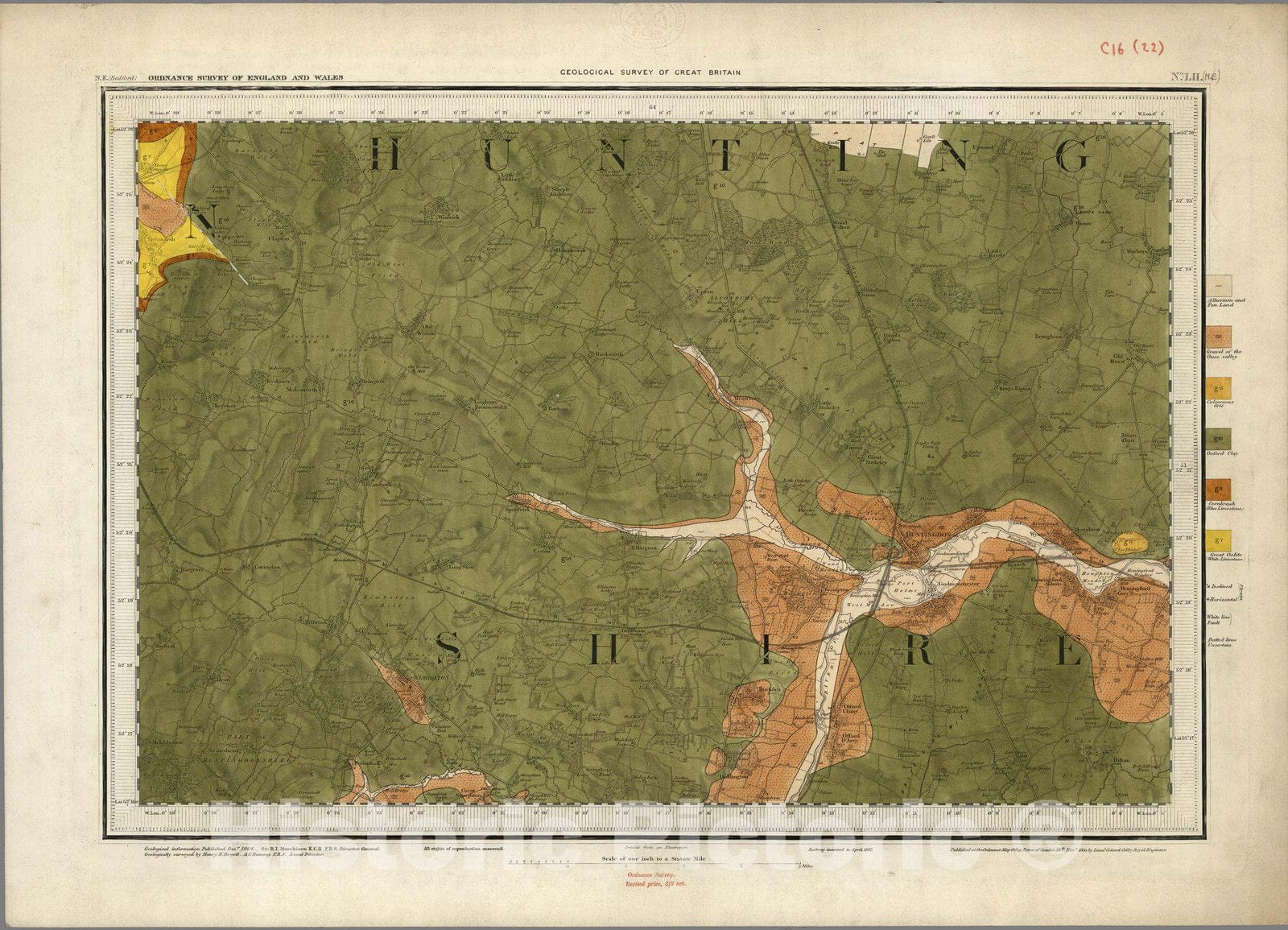 Historic Map : Geologic Atlas Map, 52. Huntingdon, Bedford, NE Quad. 1867 - Vintage Wall Art
