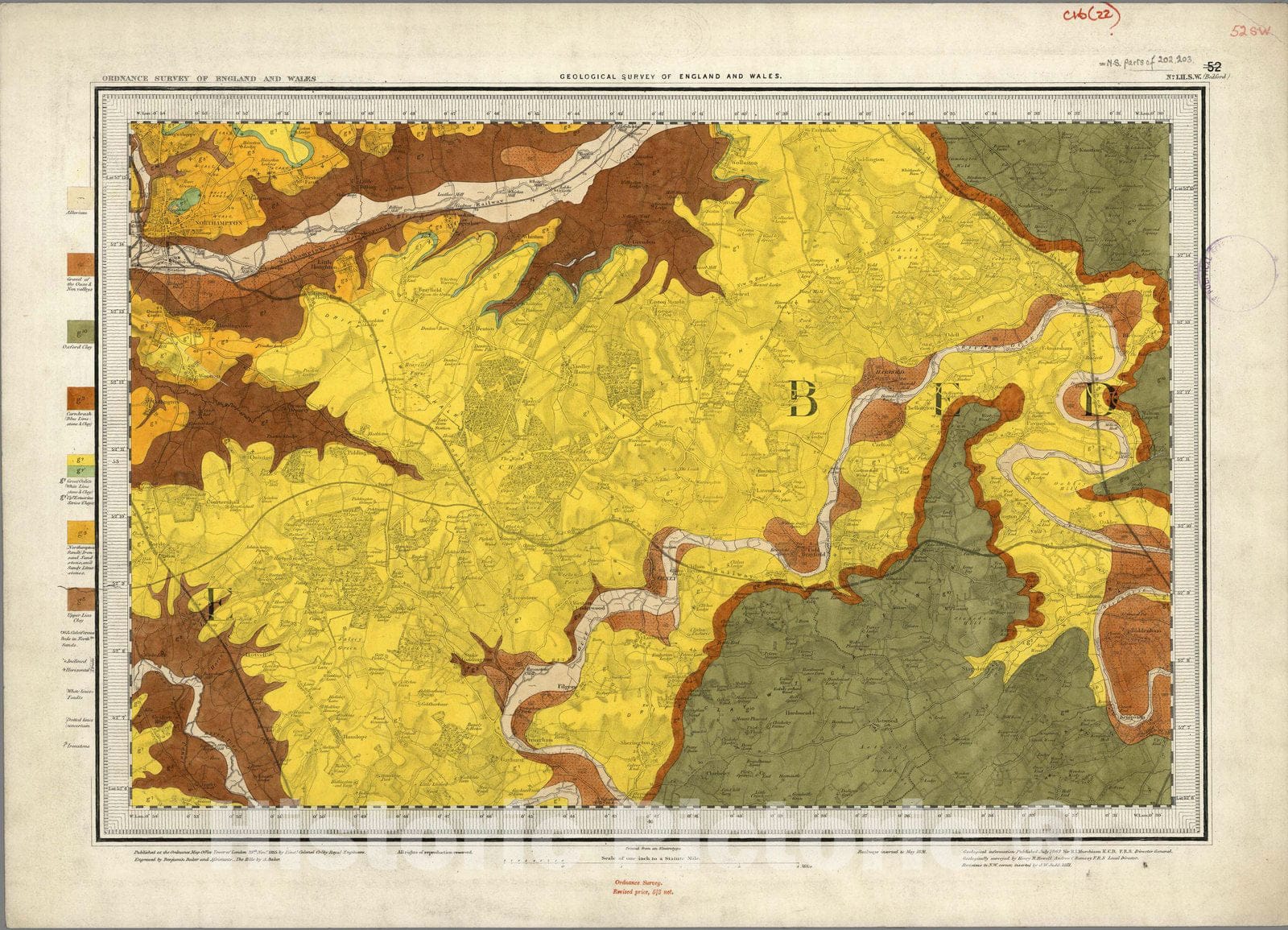 Historic Map : Geologic Atlas Map, 52. Northampton, Bedford, SW Quad. 1891 - Vintage Wall Art
