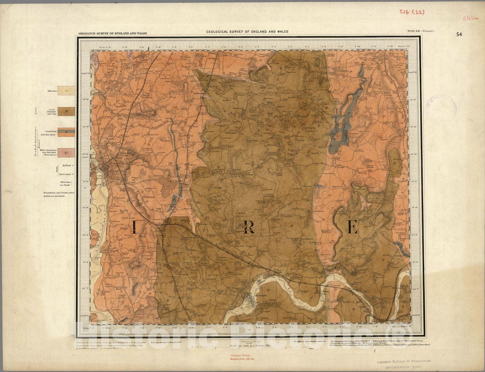 Historic Map : Geologic Atlas Map, 54. Worcester, SW Quad. 1880 - Vintage Wall Art