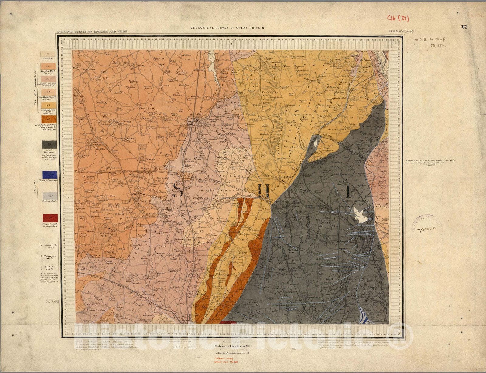 Historic Map : Geologic Atlas Map, 62. Cannock, Lichfield, NW Quad. 1883 - Vintage Wall Art