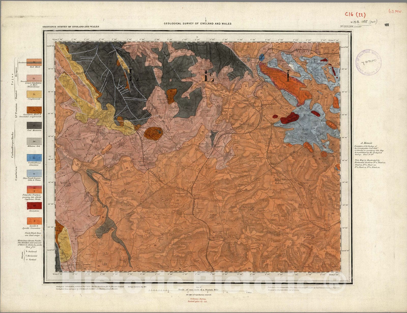 Historic Map : Geologic Atlas Map, 63. Leicester, NW Quad. 1859 - Vintage Wall Art
