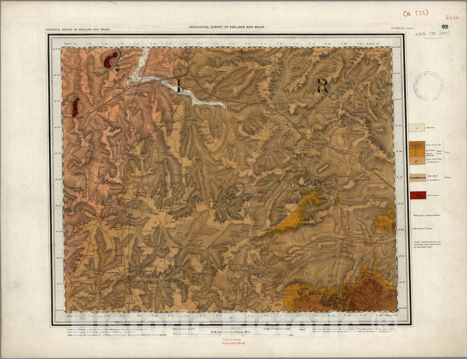 Historic Map : Geologic Atlas Map, 63. Lutterworth, Leicester, SE Quad. 1887 - Vintage Wall Art