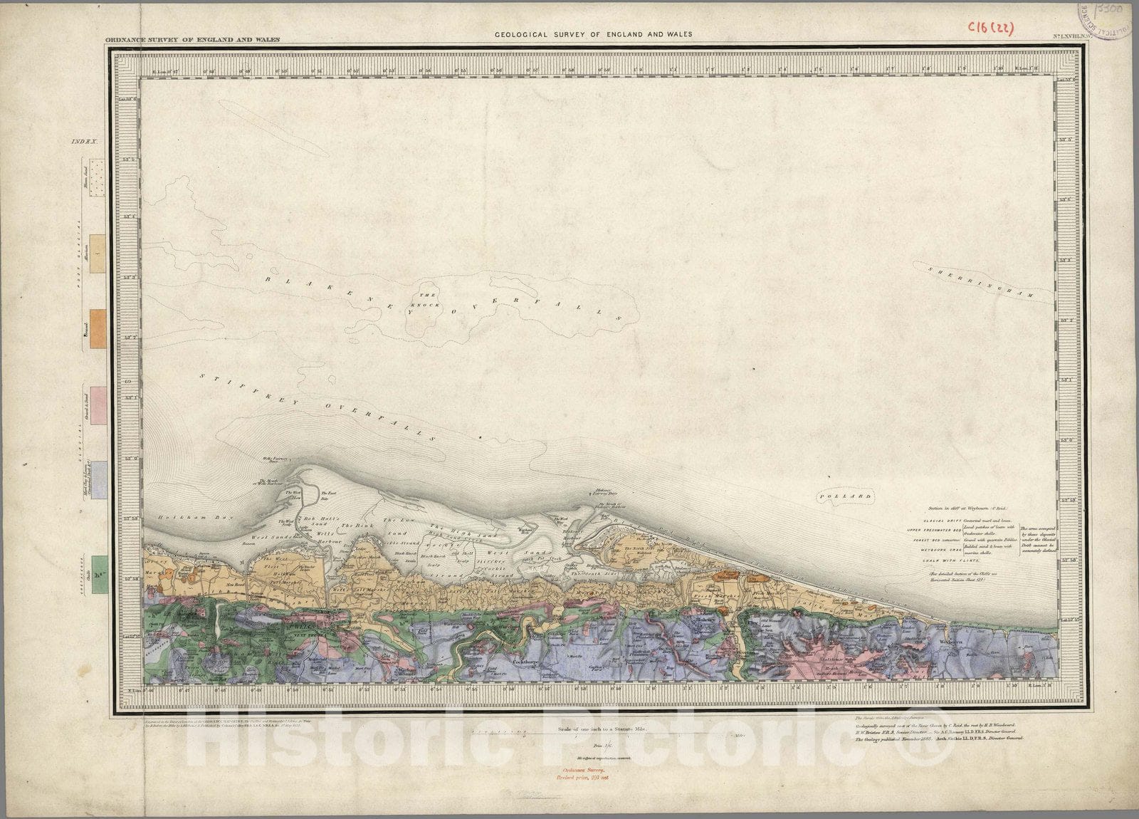 Historic Map : Geologic Atlas Map, 68. Wells and Sea, Cromer, NW Quad. 1883 - Vintage Wall Art