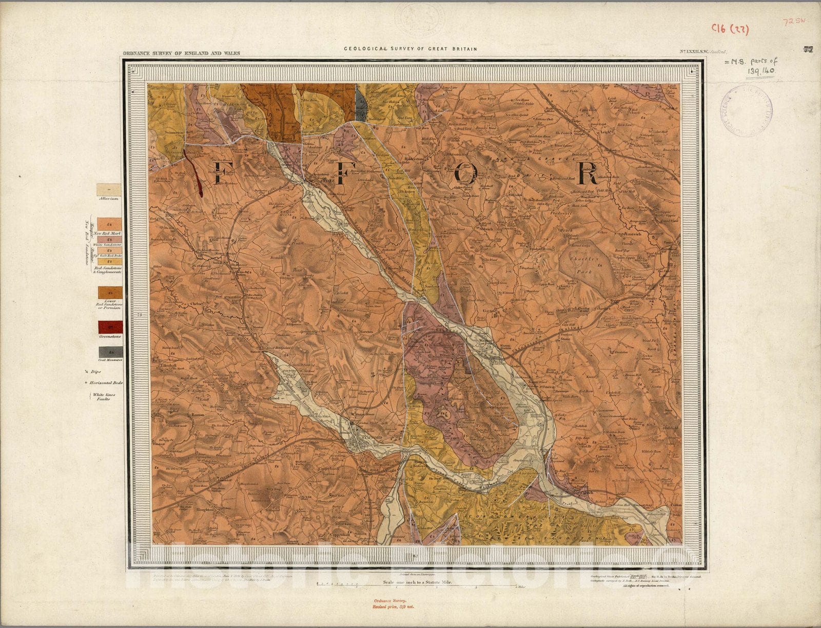 Historic Map : Geologic Atlas Map, 72. Stafford, SW Quad. 1855 - Vintage Wall Art
