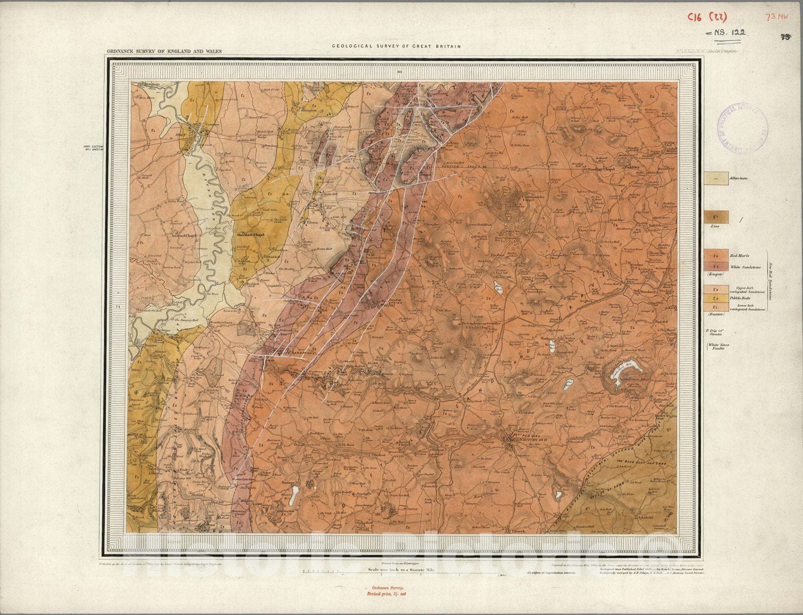 Historic Map : Geologic Atlas Map, 73. Whitchurch, Market Drayton, NW Quad. 1855 - Vintage Wall Art