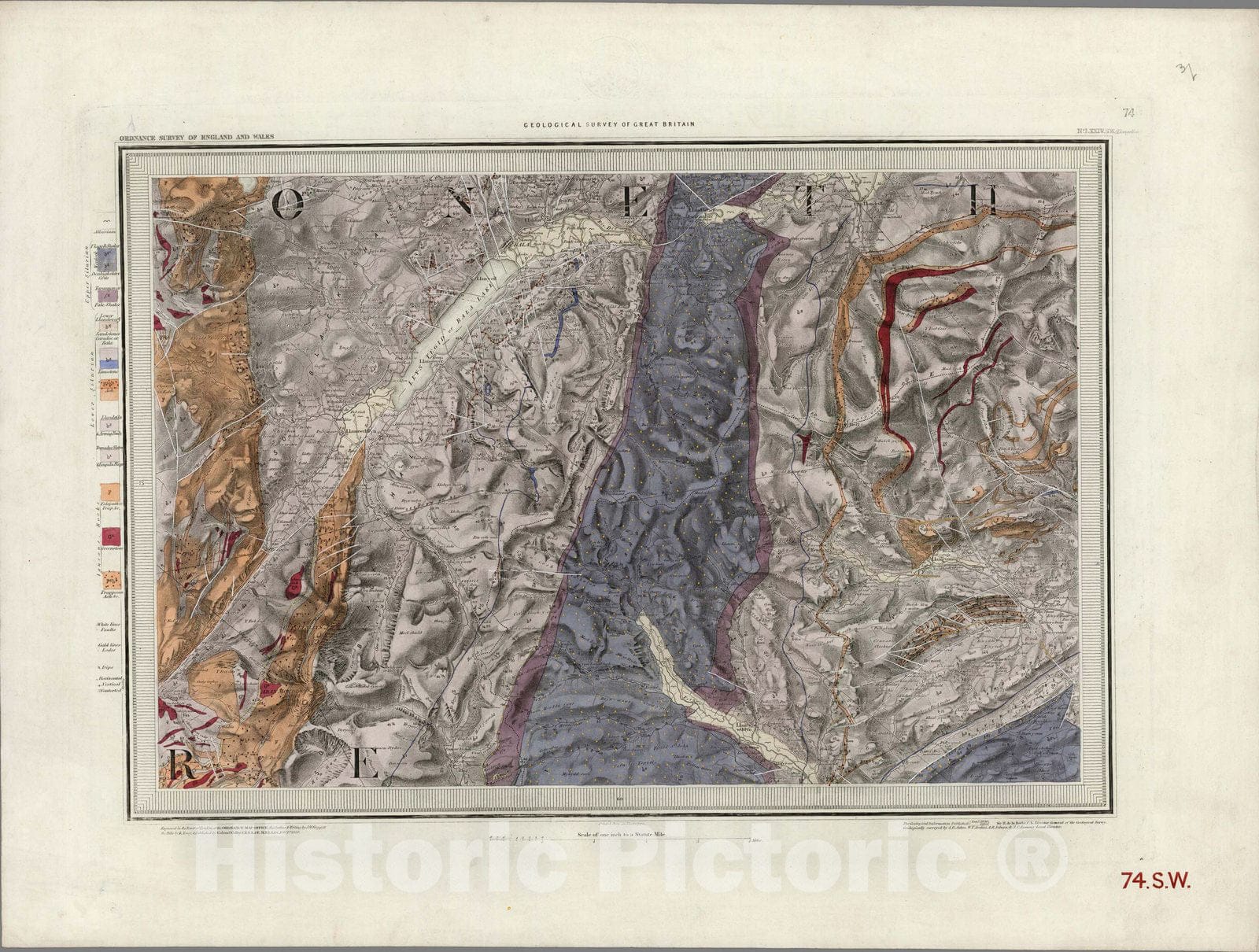 Historic Map : Geologic Atlas Map, 74. Llangollen, SW Quad. 1855 - Vintage Wall Art