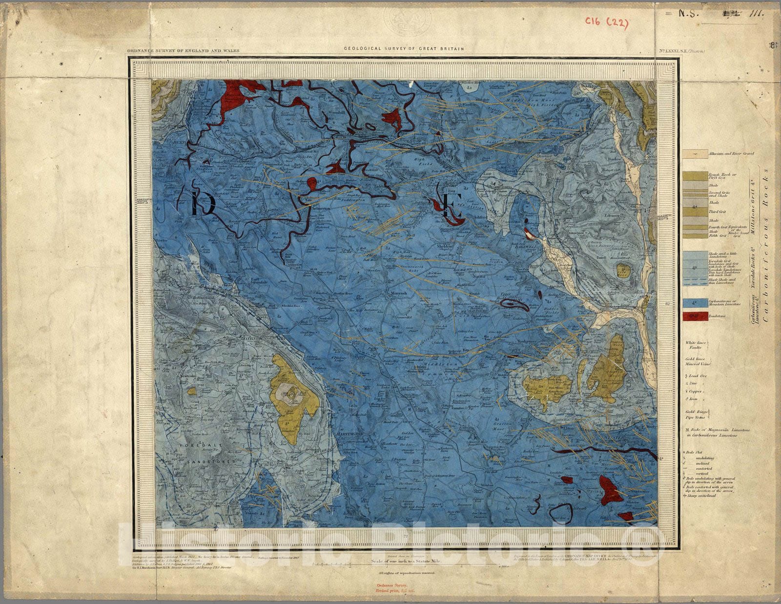 Historic Map : Geologic Atlas Map, 81. Buxton, SE Quad. 1867 - Vintage Wall Art