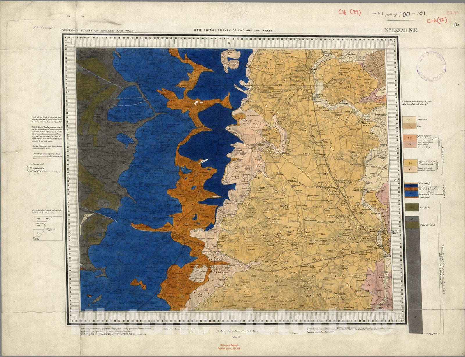 Historic Map : Geologic Atlas Map, 82. Worksop, Chesterfield, NE Quad. 1879 - Vintage Wall Art