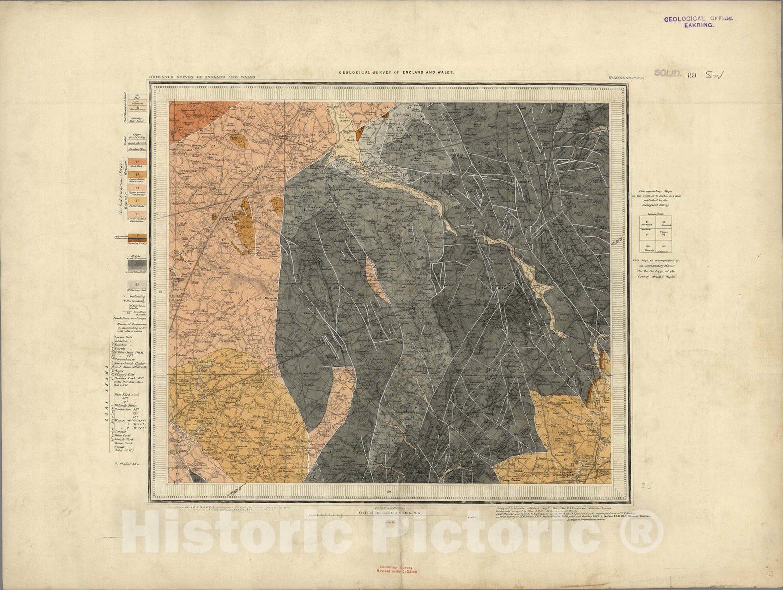 Historic Map : Geologic Atlas Map, 89. Bolton, SW Quad. 1883 - Vintage Wall Art