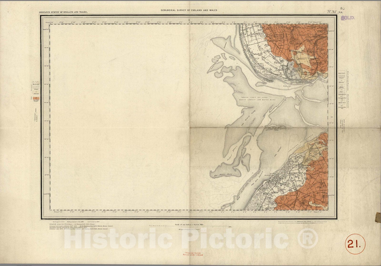 Historic Map : Geologic Atlas Map, 90. Lytham, Southport, NE Quad. 1874 - Vintage Wall Art