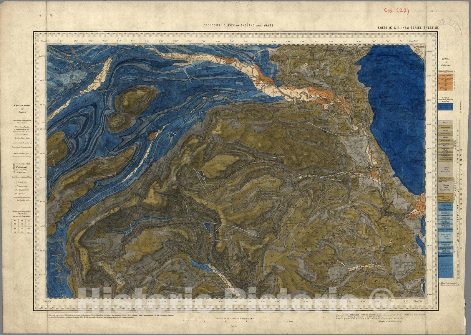 Historic Map : England, Geologic Atlas Map, 97. Richmond, SE Quad. 1879 , Vintage Wall Art