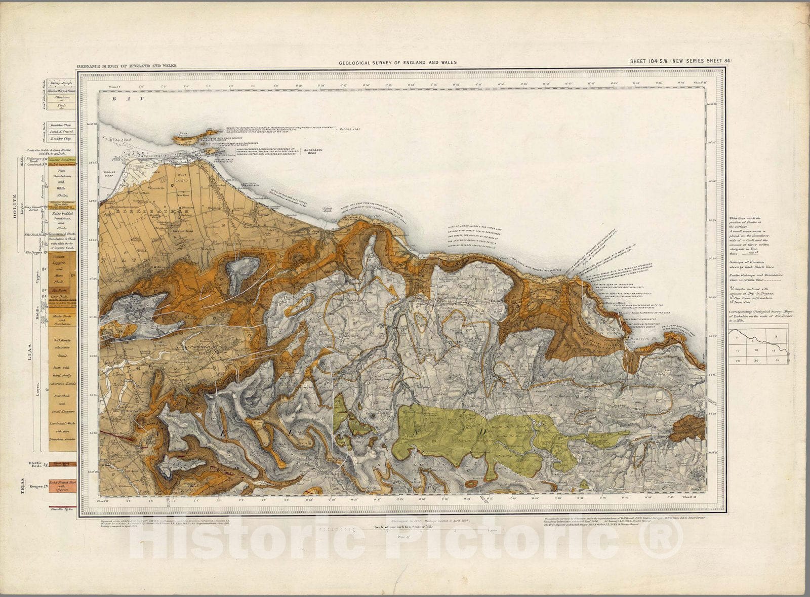 Historic Map : Geologic Atlas Map, 104. Whitby, SW Quad. 1884 - Vintage Wall Art