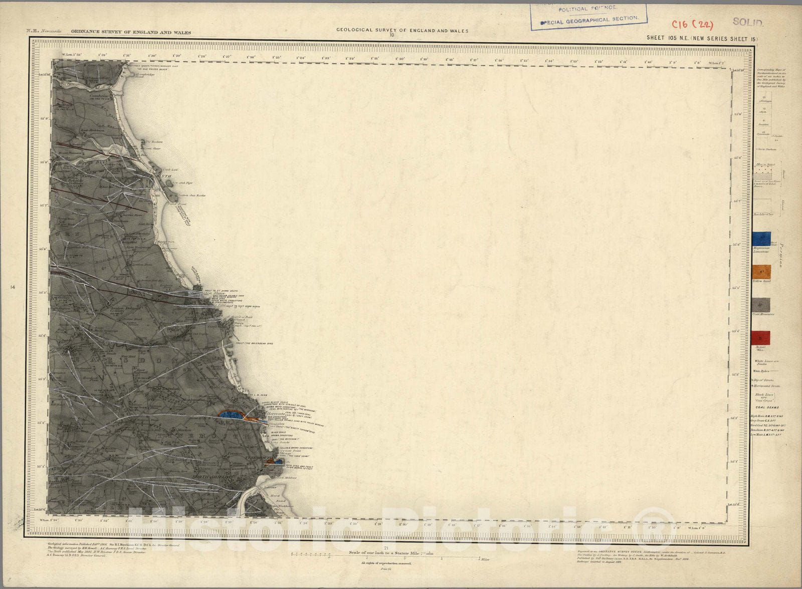 Historic Map : Geologic Atlas Map, 105. Blyth, Newcastle, NE Quad. 1881 - Vintage Wall Art