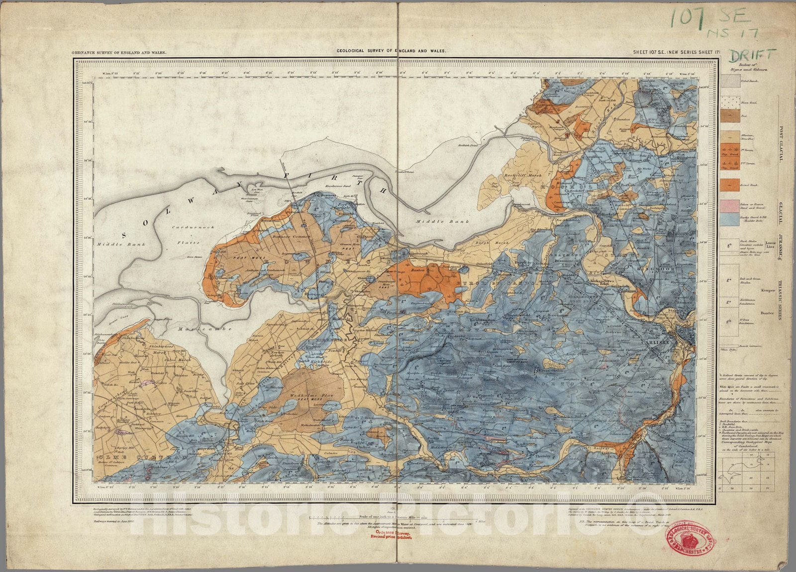 Historic Map : England, Geologic Atlas Map, 107. Carlisle, SE Quad. 1888 , Vintage Wall Art