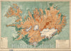Wall Map, Iceland - Physical-Political 1928 - Vintage Wall Art