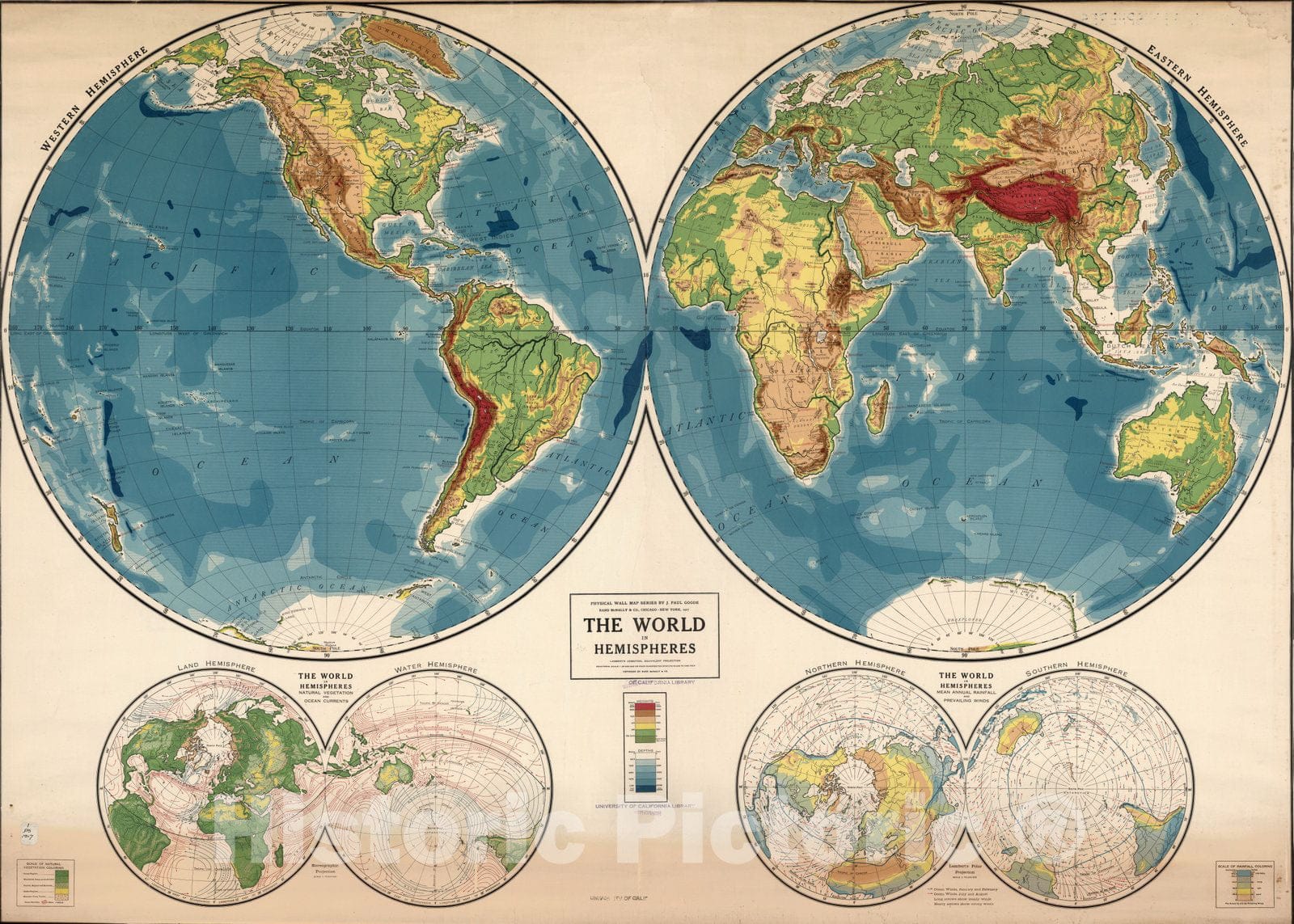 Historic Map : Wall Map, World - Physical 1917 - Vintage Wall Art