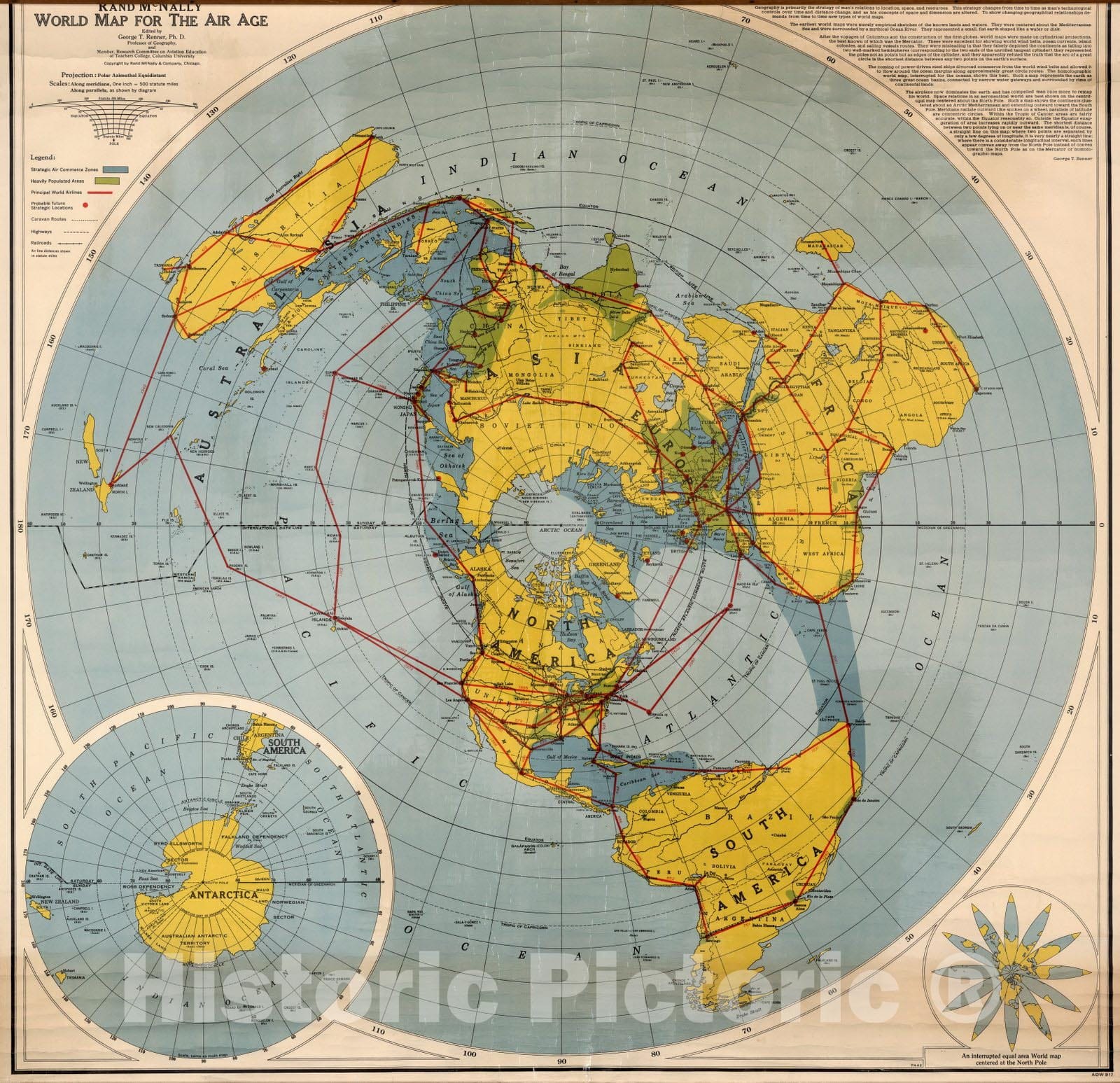 Historic Map : Wall Map, Northern Hemisphere -Polar View 1942 - Vintage Wall Art