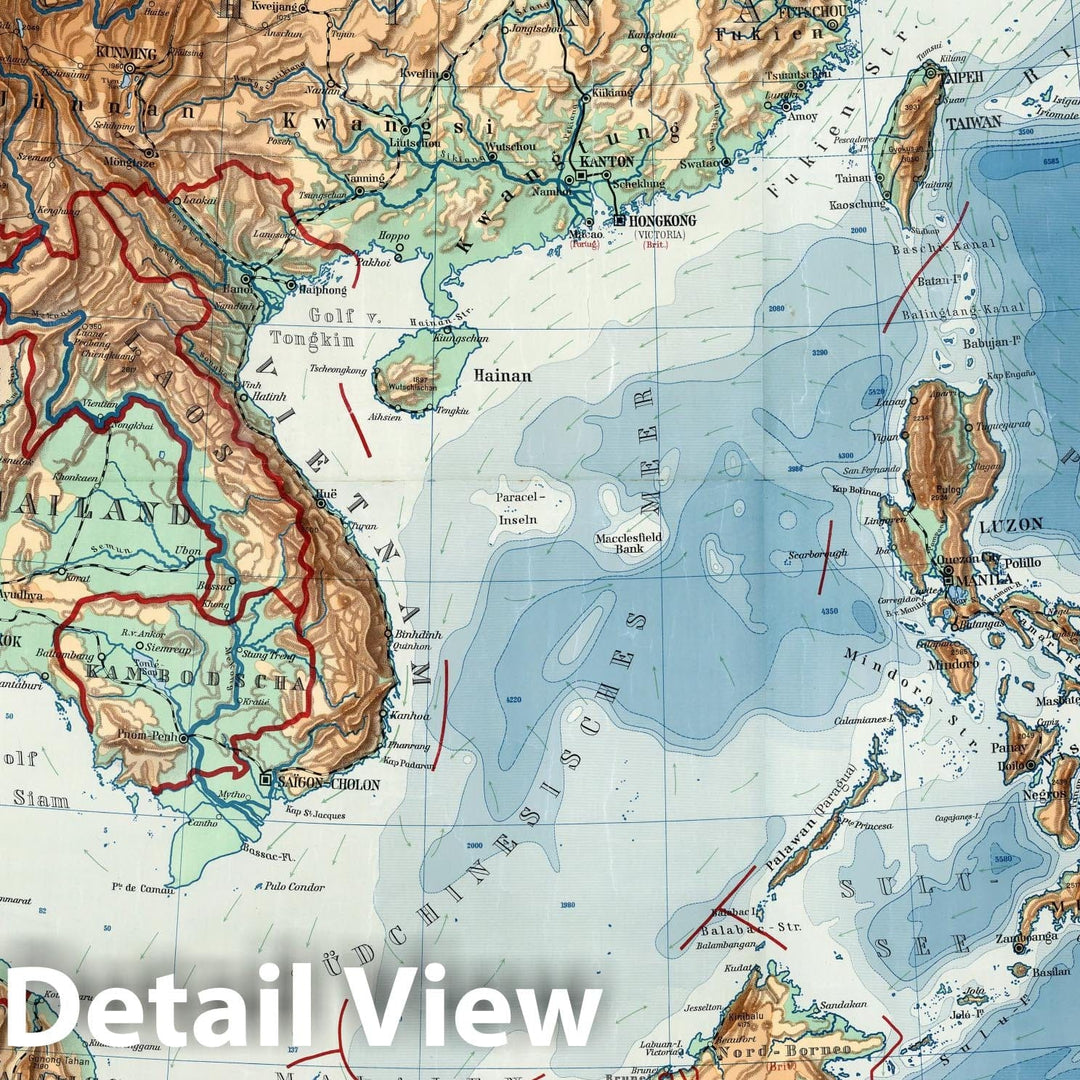 Historic Map - Wall Map, East & Southeast Asia - Physical 1955 - Vintage Wall Art