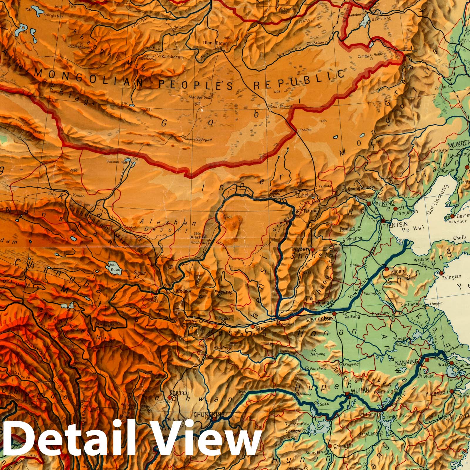 Historic Map : Wall Map, China - Physical 1957 - Vintage Wall Art