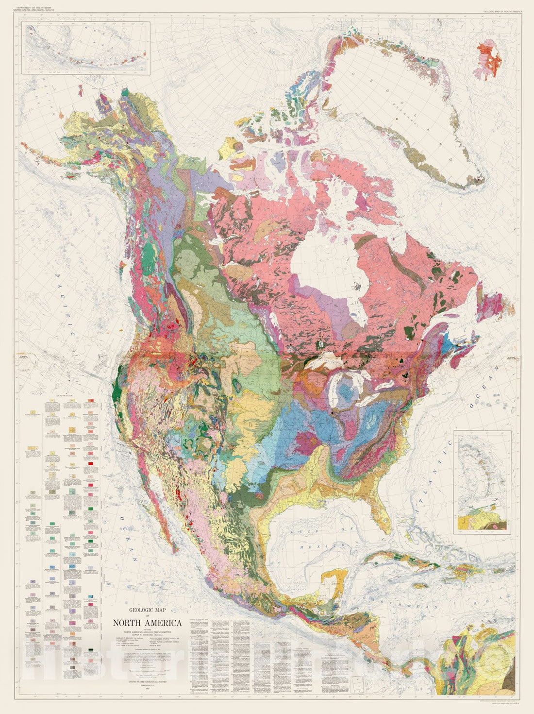 Historic Map - Wall Map, North America - Geology 1965 - Vintage Wall A ...
