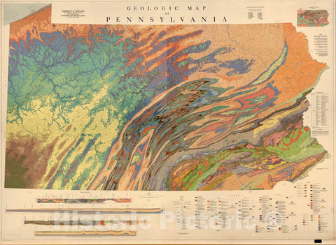 Historic Map - Wall Map, Pennsylvania - Geology 1960, - Vintage Wall Art