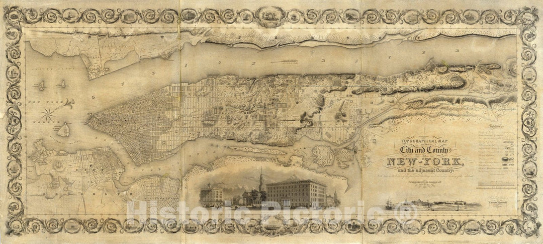 Historic Map : Wall Map, City and County of New - York. 1836 - Vintage Wall Art