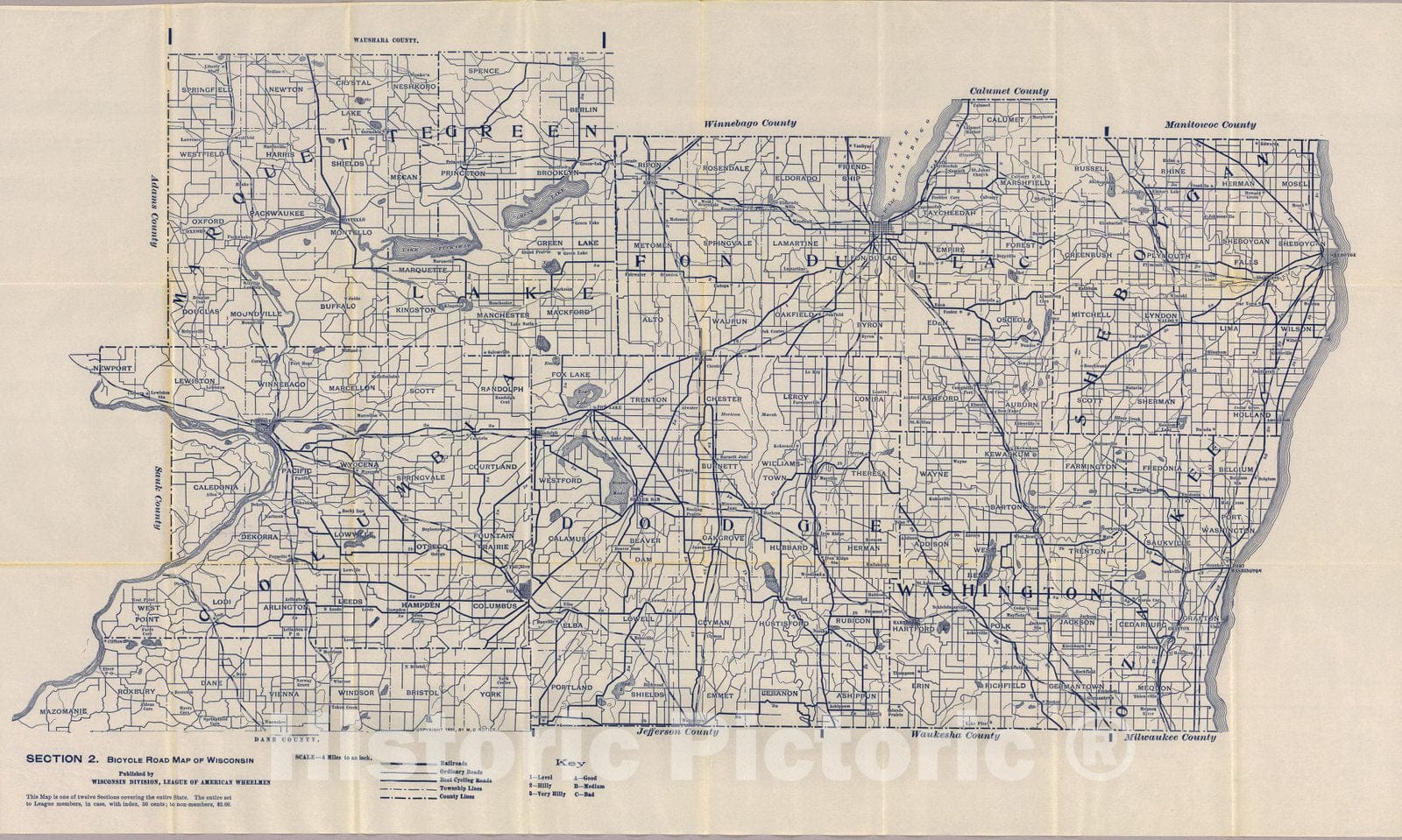 Historic Map : Section 2. Bicycle Road Map of Wisconsin, 1897 - Vintage Wall Art